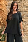 Pure Cotton Santos Keyhole Drape Back Top Black